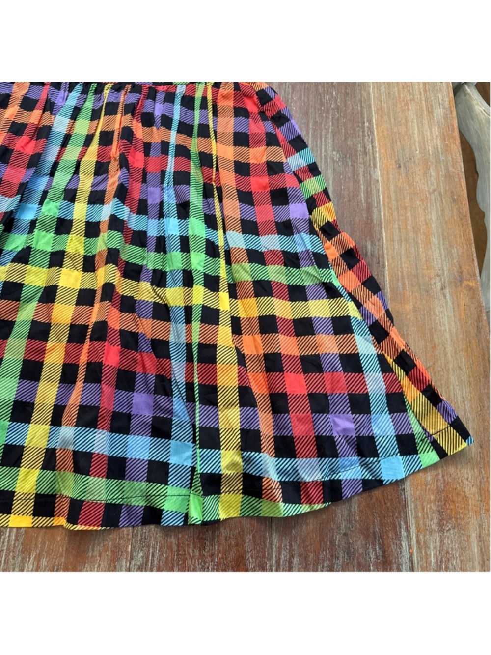 ModCloth Optimistic Effect Rainbow Gingham Fit & Flare Dress NWOT S 100% Cotton - Picture 4 of 11